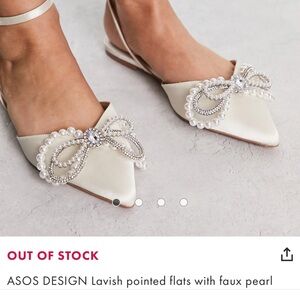 Cream Pointed Flats with Faux Pearl
